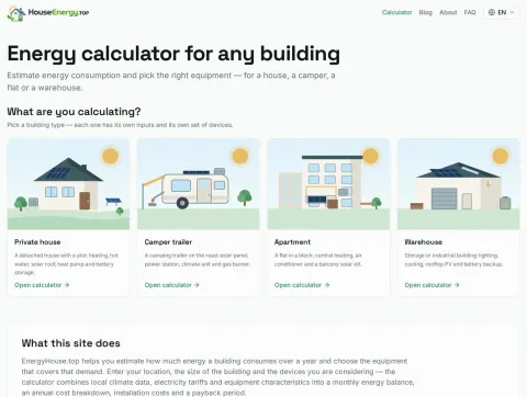 EnergyHouse.top - бясплатны анлайн-калькулятар энергаспажывання будынкаў