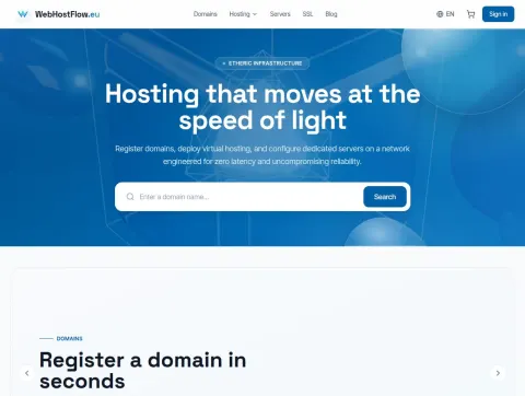 WebHostFlow.eu - хостынг, дамены і VPS-серверы ў Еўропе