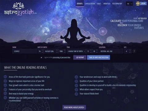 Astro Jotish — распрацоўка і дызайн сайта пра астралогію